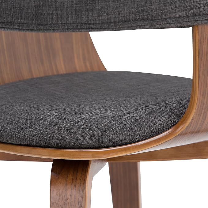 SIMPLIHOME Lowell Dining Chairs - Upholstered Walnut Finish Bentwood Frame and Linen-Style Fabric Kitchen Chair in Charcoal Grey, Modern Dining Room Seating with Curved Back and Padded Seat