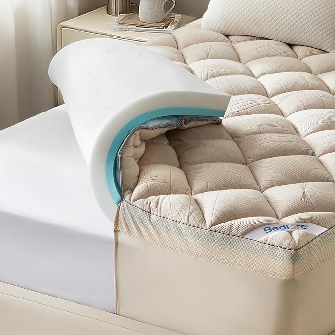 Bedlore 4-Inch Twin Mattress Topper for Back Pain - Dual Layer Medium Support (2" Gel Memory Foam + 2" Cooling Fluffy Pillow Top Pad), Breathable & Pressure Relief (Beige)