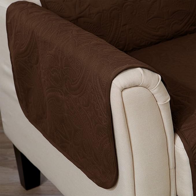 Great Bay Home Medallion Stitched Solid Furniture Protector Stain Resistant Durable Furniture Protector Elenor Collection (Recliner, Chocolate/Taupe)