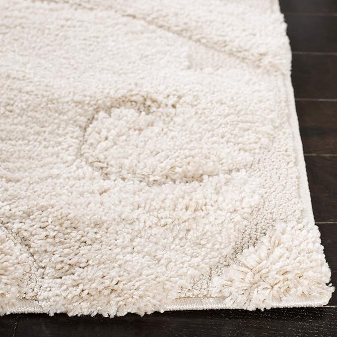 SAFAVIEH Florida Shag Collection Area Rug - 11' Square, Creme & Creme, Scroll Design, Non-Shedding & Easy Care, 1.2-inch Thick Ideal for High Traffic Areas in Living Room, Bedroom (SG455-1111)