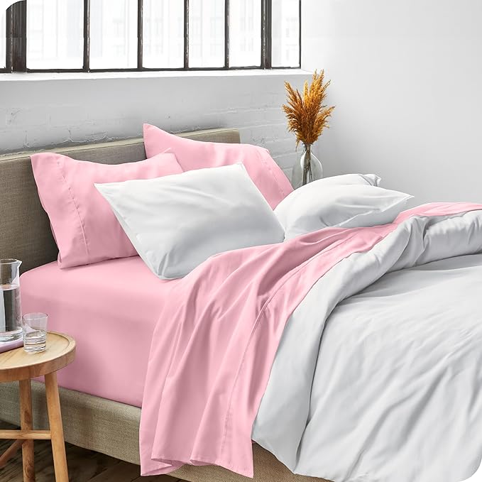 Bare Home King Sheet Set - Luxury 1800 Ultra-Soft Microfiber King Bed Sheets - Double Brushed - Deep Pockets - Easy Fit - 4 Piece Set - Bedding Sheets & Pillowcases (King, Light Pink)