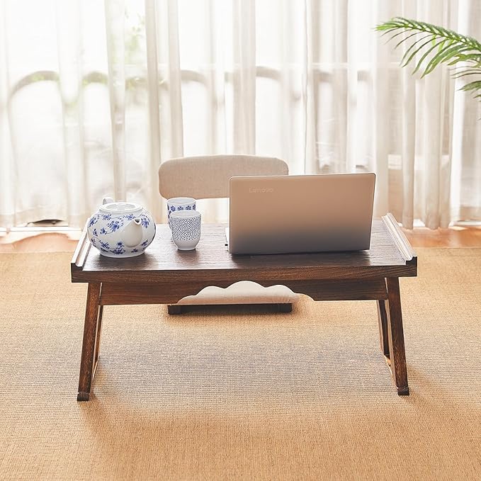 Japanese Floor Table,Altar Table for Meditation,Tea Table for Sitting on The Floor,Wood Bed Trays with Foldable Legs,Korean Traditional Tatami Table (31.4”x15.6”x14.3”)