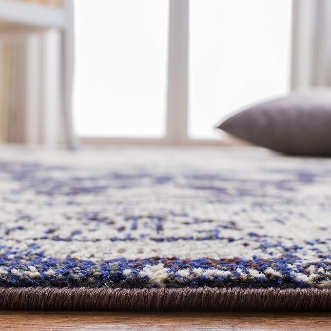 SAFAVIEH Monaco Collection Area Rug - 9' x 12', Ivory & Navy, Boho Chic Medallion Distressed Design, Non-Shedding & Easy Care, Ideal for High Traffic Areas in Living Room, Bedroom (MNC243C)