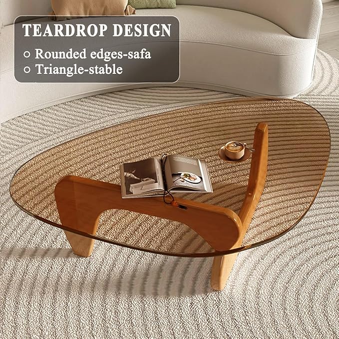 Modern Glass Coffee Table for Living Room, Small mid Century Coffee Table, Stylish Coffee Tables, Suitable for Bedroom Living Room Reception Office Tables（Wood/Brown，Small）