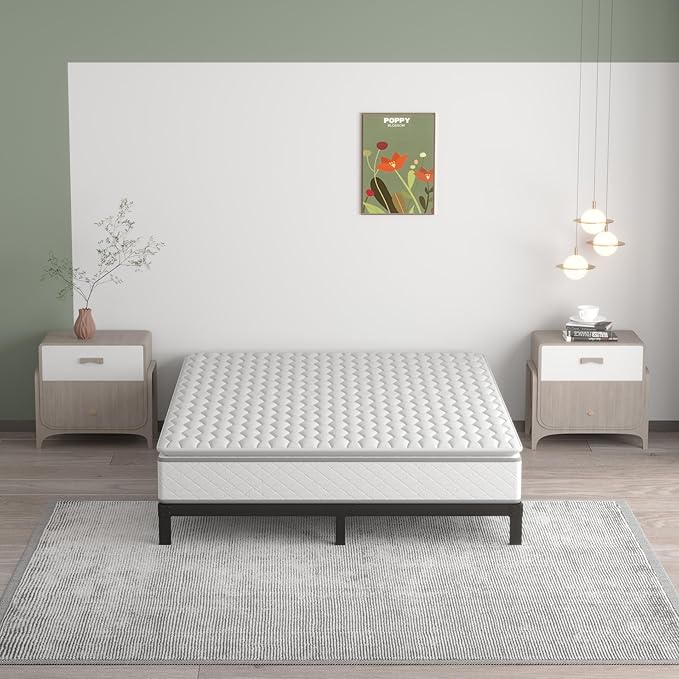 7 Inch Queen Bed Frame No Box Spring Need, Low Profile Metal Platform Bed Frame Queen Size, Heavy Duty Support Bedframes, Easy Assembly
