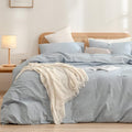 BESTOUCH Duvet Cover Set 100% Washed Cotton Linen Feel Super Soft Comfortable Chic Lightweight 3 PCs Home Bedding Set Solid Cornflower Blue Cal King