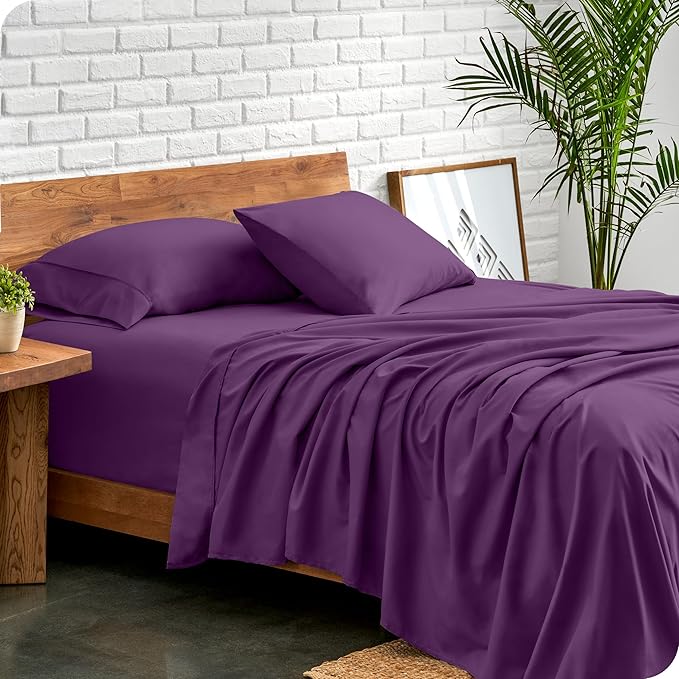 Bare Home Split Head Flex King Sheet Set - 1800 Ultra-Soft Microfiber Bed Sheets - Double Brushed - Deep Pockets - Easy Fit - 4 Piece Set - FlexTop King Bedding Sheets (Split Head Flex King, Plum)