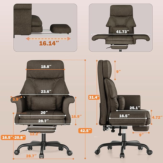 ELABEST C39 Cross Legged Office Chair with Footrest & Convertible Armrests - Pet-Friendly XL Home Desk Chair, Ergonomic Recliner with Lumbar Pillow, Criss Cross Design, Big and Tall Executive Chair