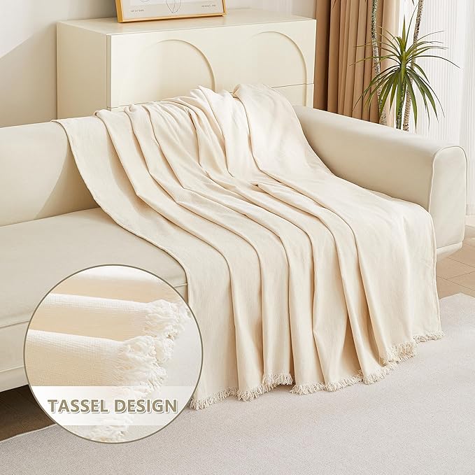 MYSKY HOME Couch Cover for Pets, Beige Couch Covers for 2 Cushion Couch Sofa, Sofa Slipcover Sectional L Shape Chenille Covers for Pets, Throw Couch for Dogs, Kids,71" X118"