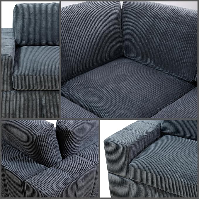 L Shaped Sectional Couches for Living Room, Modular Sectional Sofa with Ottoman, Lounge Modern Couch Living Room Furniture with Chaise, Dark Grey