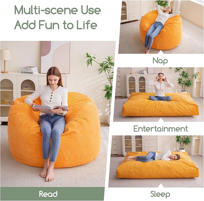 HIGOGOGO Giant Bean Bag Chair Bed for Adults,Convertible Beanbag Folds from Lazy Chair to Floor Mattress Bed,Large Floor Sofa Couch for Adult,Couples,Family,High-Density Foam Filling, Machine Washable