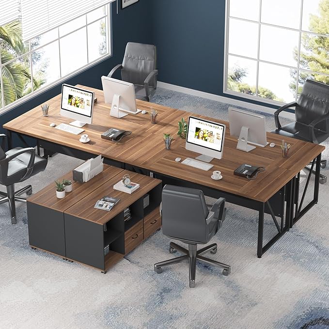 Tribesigns 63-Inch Executive Desk with 47-Inch Mobile File Cabinet, Large Home Office Desk with Drawers and Storage Shelves, L-Shaped Computer Desk Workstation Business Furniture, Walnut & Gray