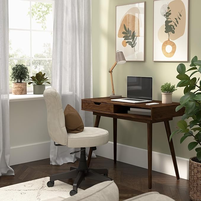 Bush Furniture Nora 40W Writing Desk in Dark Walnut | Computer Table for Home Office Workspace or Entryway