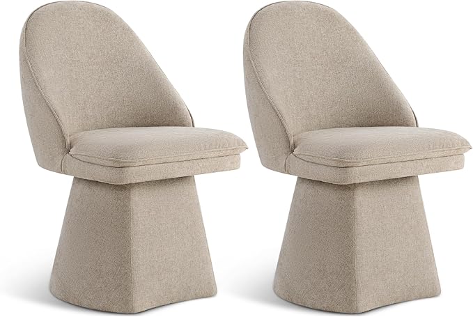 Swivel Dining Chairs Modern Desk Chair Upholstered Linen Fabric Side Chair for Kitchen Dining Room Bedroom,Khaki,2 Box