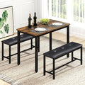 Rovibek Dining Room Table Bench Set for 4, Modern Space Saving Kitchen Table with with 2 Upholstered Benches & Adjustable Feet, Wooden Breakfast Table, 43", Brown