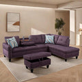 L Shaped Sectional Couches, Modular Sectional Sofa with Ottoman Storage, Nail-Head Design Lounge Sofa with Reversible Cup Holder for Living Room, Bedroom, Purple