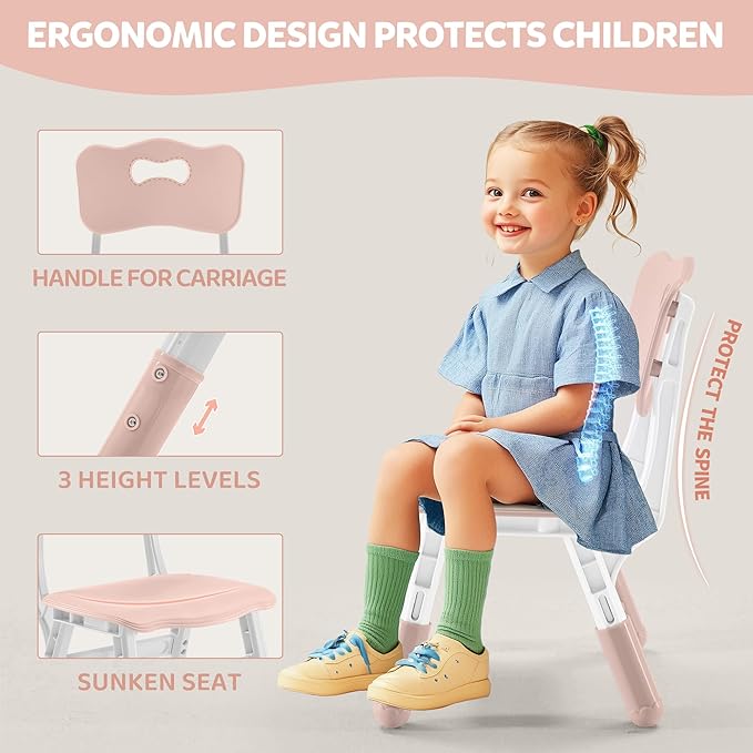 Adjustable Kids Table & Chairs Set for Ages 3-8 | 31.5"x23.6" Easy-Clean Activity Table | Meets ASTM/CPSC Standards for Daycare, Homeschool & Playroom (Pink, 2 Chairs)