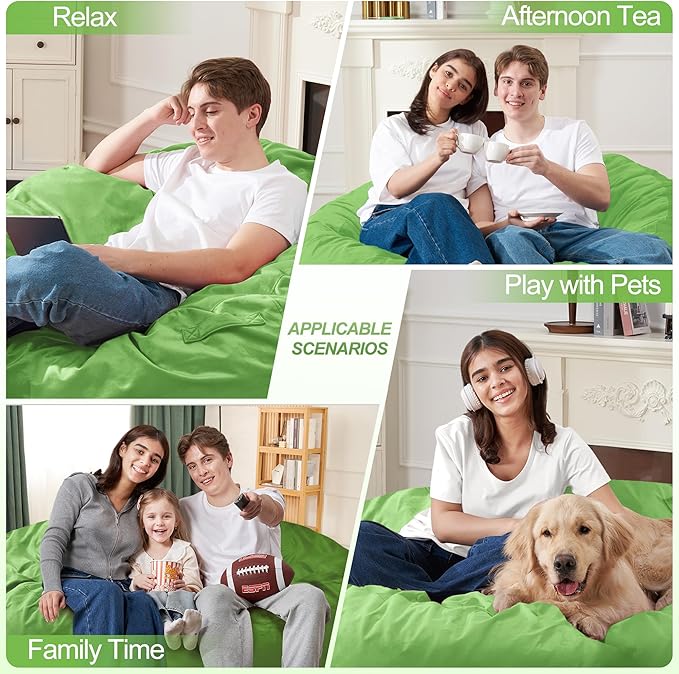 Homguava 5 FT Bean Bag Chair: 5' Bean Bags with Memory Foam Filled, Large Beanbag Chairs Soft Sofa with Dutch Velvet Cover-Lime