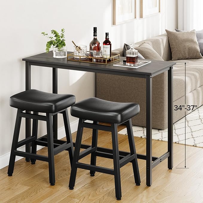 Counter Height Bar Stools Set of 2, 24 Inch Barstools for Kitchen Counter, Kitchen Stools with Faux Leather Saddle Seats & Heavy Duty Metal Legs, Easy Assembly, Forest Green
