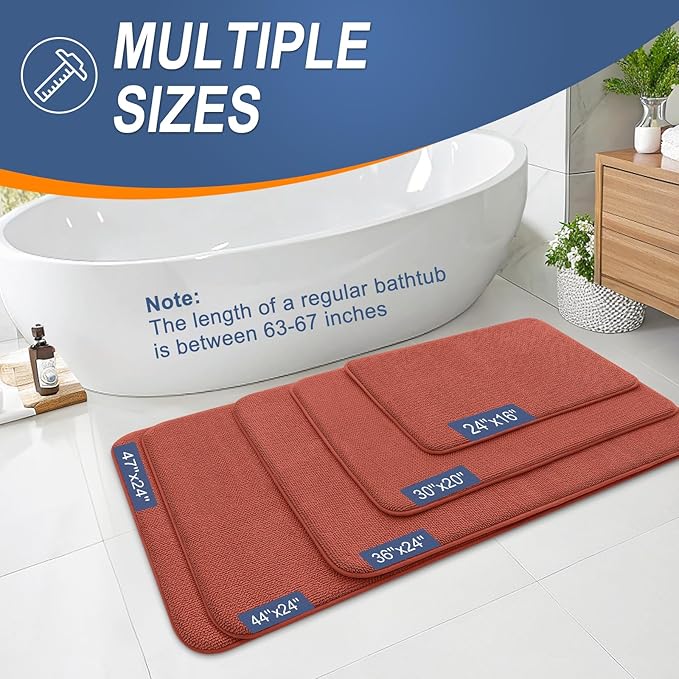 OLANLY Thick Memory Foam Bath Mat Rug 30x20, Extra Soft Absorbent Bathroom Rug, Quick Dry Bath Mats, Non-Slip, Machine Washable Carpet, Tub and Shower, Home Decor Accessories, Rustic Terracotta