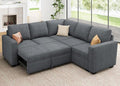HONBAY Modular Sectional Sleeper Sofa with Pull Out Bed, Chenille L Shaped Couch with Storage Seats, Convertible Sectional Couches for Living Room, Bluish Grey
