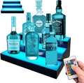 Royxen LED Lighted Liquor Bottle Shelf 3 Tier, 16 Inch Bar Shelf with Remote, Bottle Stand Multi-Color Lighting Modes for Bars