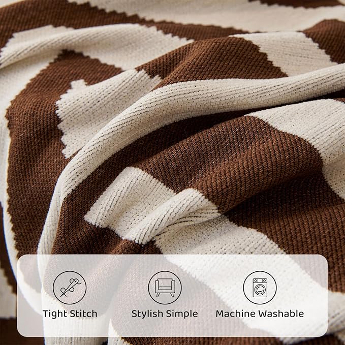 STACYPIK Sofa Covers Decorative, Boho Couch Cover for Sectional, Chocolate Sofa Protector for 3 Cushion Couch, Multi-Use Sofa Cover for Dogs with Tassles, Washable Sofa Slipcover for Loveseat-71X134IN