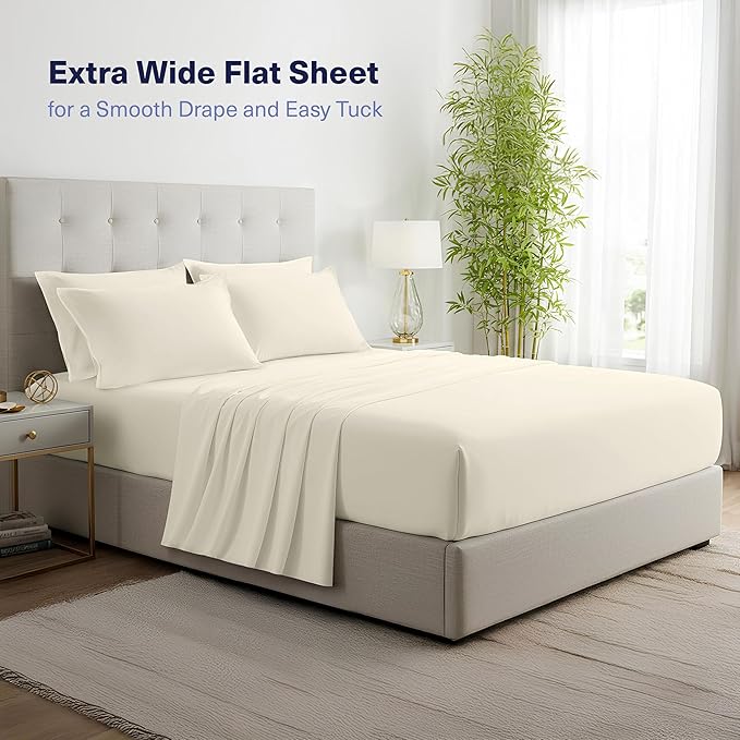 Kickoff Viscose Bamboo Sheets California King Size 4-pc 100% Organic Bamboo Viscose Bed Cooling Sheets Cal King Set Cool Bedding for hot Sleepers Sheet, Flat, Fitted, Pillowcases (Buttercream, CK)