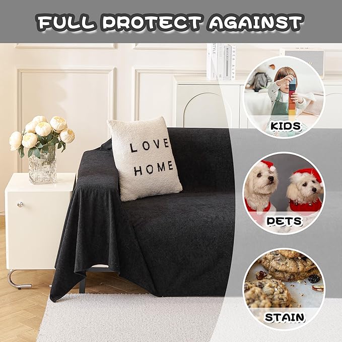 MYSKY HOME Black Couch Covers for Sectional Sofa, Couch Cover Couch Covers for Dogs Washable Couch Cover Blanket, Non Slip Sofa Slipcovers, Super Soft Sofa Towel for Kids, Pets, 91" x 118"