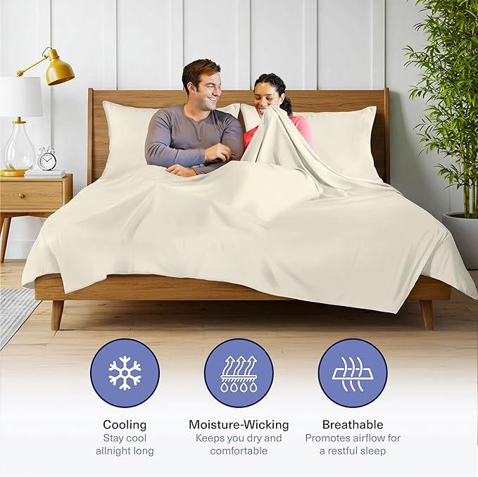 Kickoff Viscose Bamboo Sheets King Size 4-pc 100% Organic Bamboo Viscose Bed Cooling Sheets King Size Set Cool Bedding for hot Sleepers Sheet, Flat, Fitted, Pillowcases (Buttercream,K)