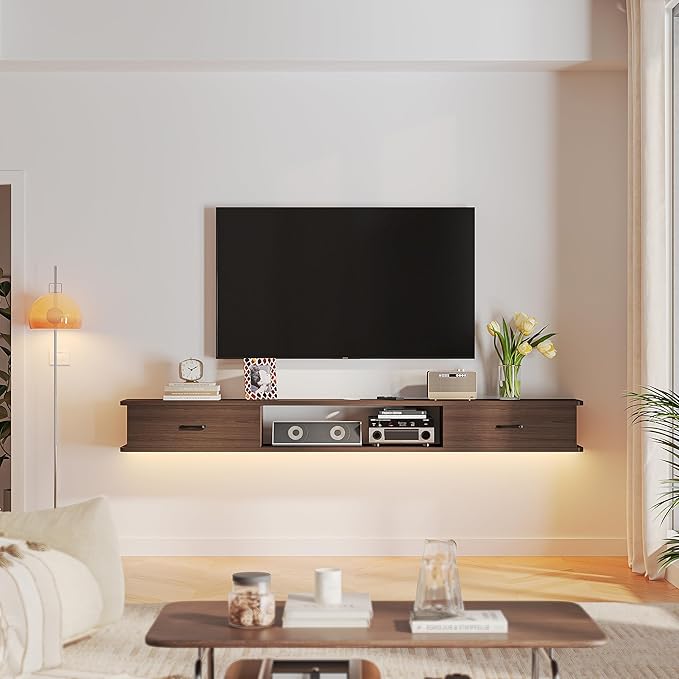 Floating TV Stand with 2 Doors,78'' Wall-Mounted TV Console,Floating TV Cabinet,Floating Console Shelf,Wall Mounted TV Cabinet(Walnut)