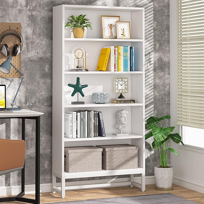 Tribesigns Tall Bookcase and Bookshelf, 70.8” Large Bookcases Organizer with 5-Tier Storage Shelves, Heavy Duty Free-Standing Library Bookshelf Shelving Unit for Living Room, Bedroom, Office (White)