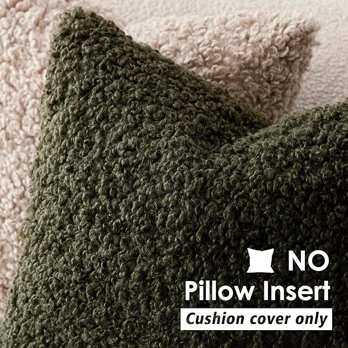 Foindtower 2 Pieces 16x16 Inch Olive Green, Faux Fur Throw Pillow Cover Accent Sherpa Furry Pillow Covers Fuzzy Soft Pillowcases Cozy Sheepskin Decorative Fleece Cushion Case for Bed Couch Living Room