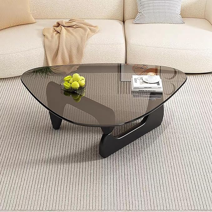 Mid Century Modern Glass Coffee Table for Living Room, Small Coffee Tables, Suitable for Bedroom Living Room Reception Office Tables（Black/Grey，Medium）