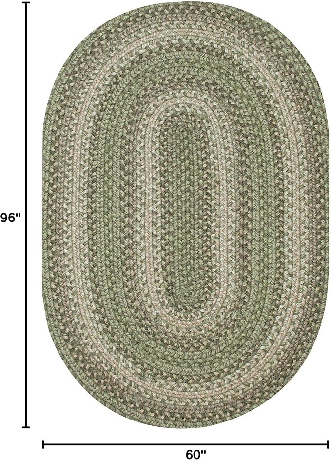 Homespice Grassland Oval Braided Rug 5x8' - Rustic Jute Braided Sage Green Rugs for Bedroom and Living Room