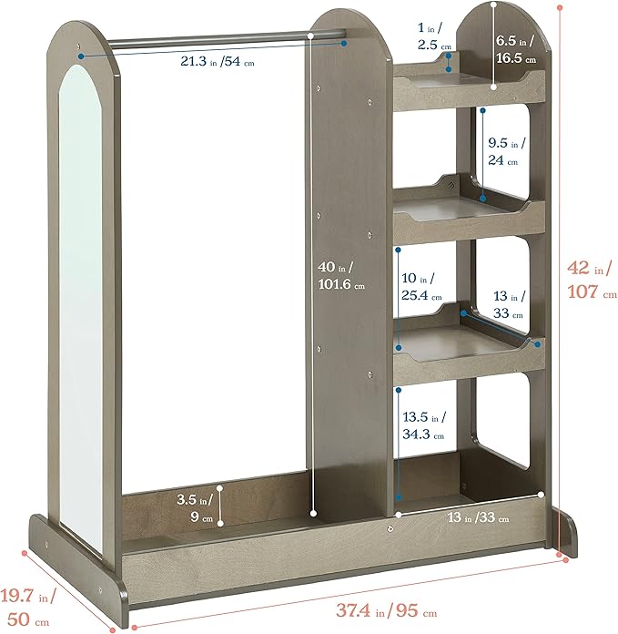 ECR4Kids Dress Up Center with Mirror, Costume Organizer, Grey Wash