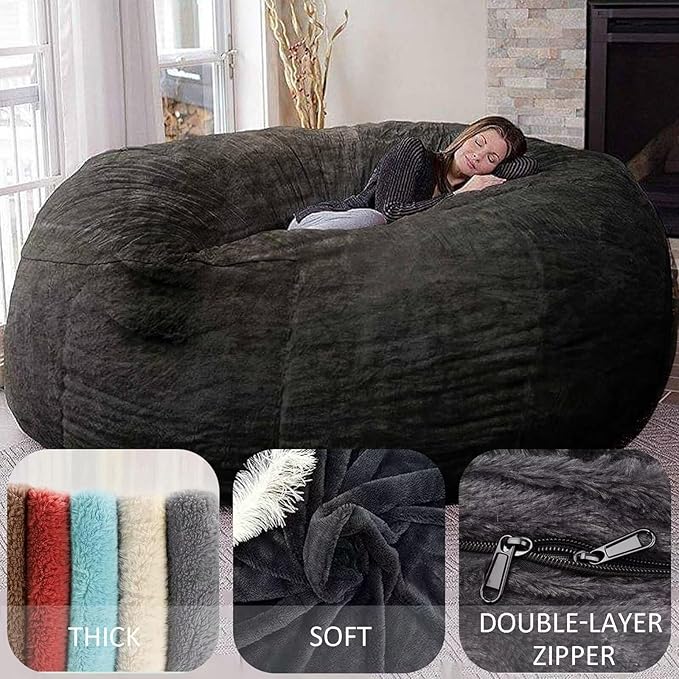 BCU 7FT Big Bean Bag for Adults Kids Without Filling Oversized Bean Bag Chair Cover for Stuffed Animal Storage, Royal Blue