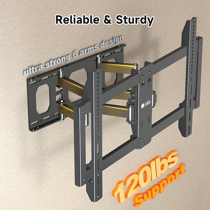 Ultra Slim Full Motion TV Wall Mount for Most 37"-90" Flat/Curved TV, Swivel Tilt Bracket with Articulating 6 Arms, Support 120lbs, Max VESA 600x400mm, Fits 12”/16" Wood Stud, MAUS02