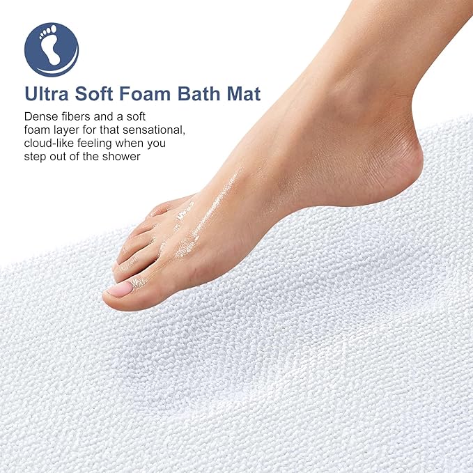OLANLY Thick Memory Foam Bath Mat Rug 47x20, Extra Soft Absorbent Bathroom Rug, Quick Dry Bath Mats, Non-Slip, Machine Washable Carpet for Bathroom, Tub and Shower, Home Decor Accessories, White