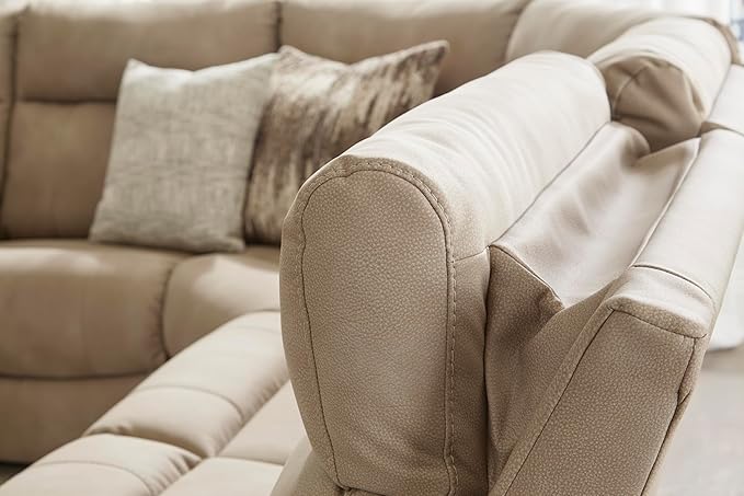 Signature Design by Ashley Next-Gen DuraPella Contemporary Faux Leather Modular Wall Hugger 3-Piece Power Reclining Sectional Sofa with Adjustable Headrest and USB Ports, Light Brown