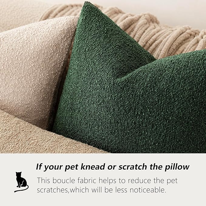 Foindtower Pack of 2 Textured Boucle Throw Pillow Covers Neutral Accent Solid Decorative Pillow Cases Cozy Woven Couch Cushion Case for Sofa Bedroom Living Room Home Decor 20x20 Inch Pine Green