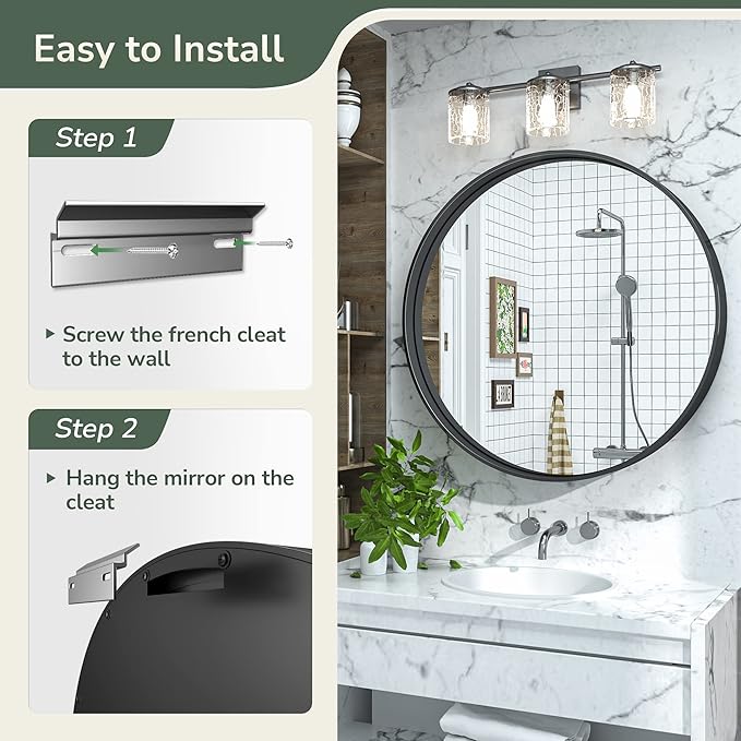 TokeShimi Round Black Mirror 24 Inch for Wall Decor Black Circle Bathroom Mirror with Non-Rusting Aluminum Alloy Brushed Matte Metal Frame for Modern Minimalist Farmhouse Home Decor