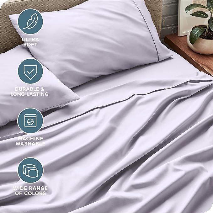 Bare Home Split Head Flex King Sheet Set - 1800 Ultra-Soft Microfiber Bed Sheets - Double Brushed - Deep Pockets - Easy Fit - 4 Piece Set - FlexTop (Split Head Flex King, Light Lavender)