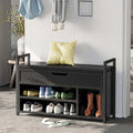 IRONCK Shoe Storage Bench, Entryway Bench with Lift Top Storage Box, Metal and Board Bench for Entryway, Two Tier Shoe Rack Organizer for Entryway, Bedroom, Hallway, Black