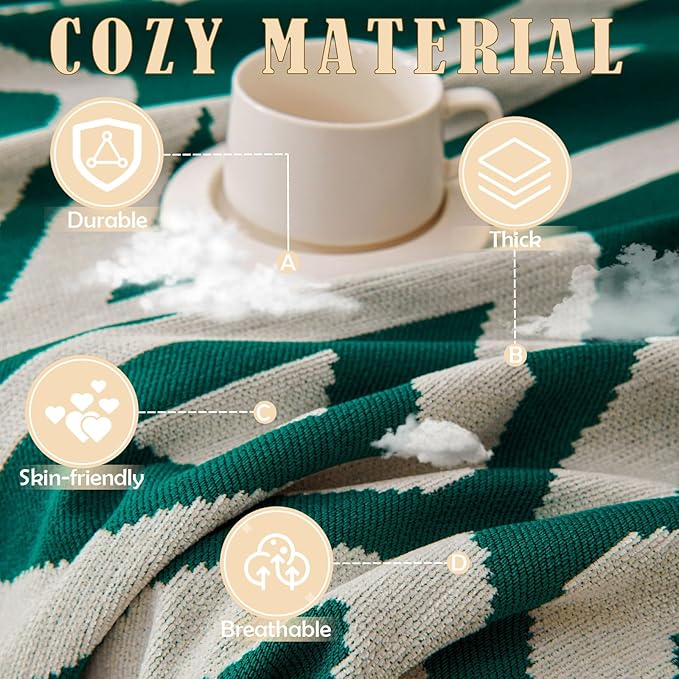 HANDONTIME Couch Cover Boho Sofa Covers Washable Forest Green Dog Covers for Couches Reversible Couch Blanket Cover Geometric L Shaped Couch Covers for 2 3 Couch Cushion Cover Dark Green, 91" X134"