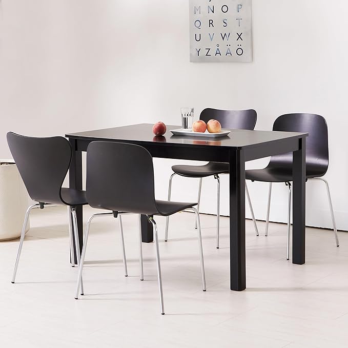Livinia No.10 Mid-Century Modern Wooden Dining Chairs Set of 2, Contemporary Bentwood Kitchen Interior Armless Chairs with Steel Legs (Black)