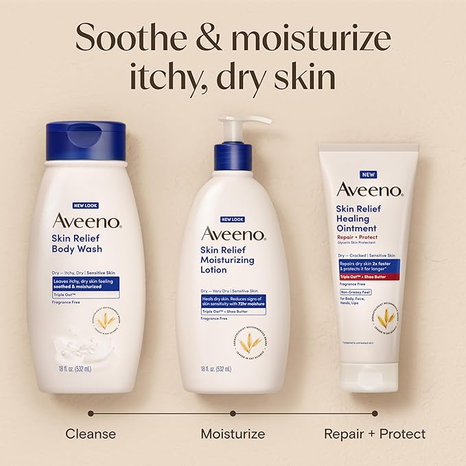 Aveeno Skin Relief Overnight Intense Moisture Cream with Triple Oat Complex & Natural Shea Butter, Therapeutic Dimethicone Skin Protectant for Dry Itchy Relief, Fragrance-Free, 7.3 oz, 3 Pack