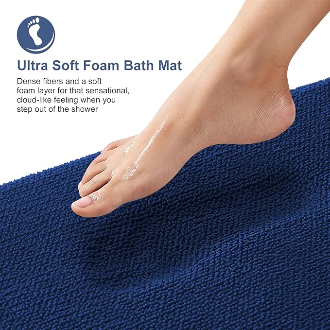 OLANLY Thick Memory Foam Bath Mat Rug 59x20, Extra Soft Absorbent Bathroom Rug, Quick Dry Bath Mats, Non-Slip, Machine Washable Carpet for Bathroom, Tub and Shower, Home Decor Accessories, Navy