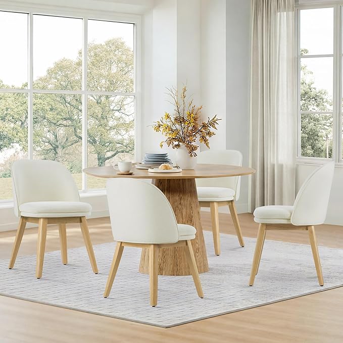 Wooden Dining Chairs Set of 2, Fabric Upholstered Modern Dining Room Chairs with Double-Layer Thick Seat Cushion & Ergonomic Backrest for Restaurant, Kitchen and Café, Beige