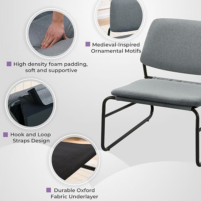 DAICO Modern Accent Chair Comfy Living Room Chair Armless Sling Accent Chairs Upholstered Side Sitting Chairs with Metal Frame for Office Reception Reading Bedroom Waiting Room, Grey